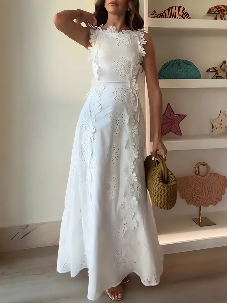 Éliora – Robe longue à bretelles en dentelle florale 