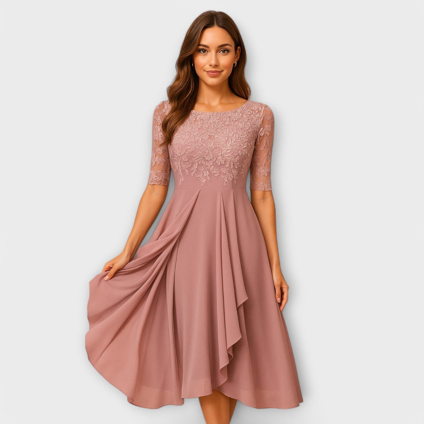 Marthe | Vestito Midi con Maniche à Pizzo