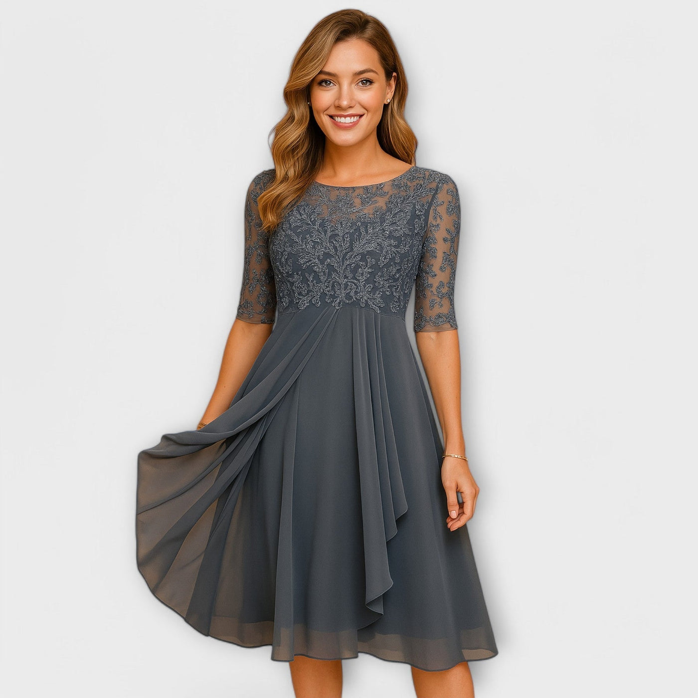 Marthe | Vestito Midi con Maniche à Pizzo