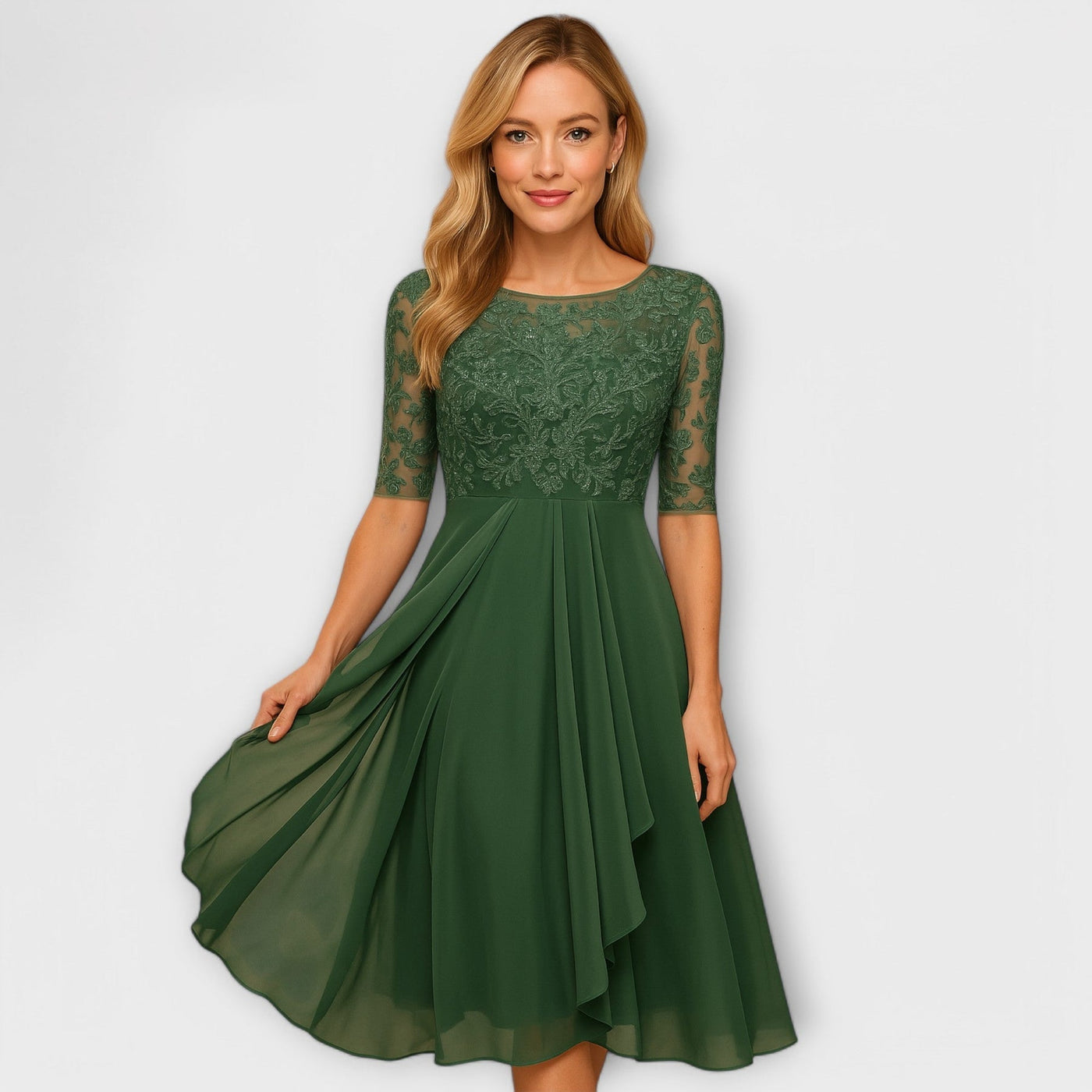 Marthe | Vestito Midi con Maniche à Pizzo