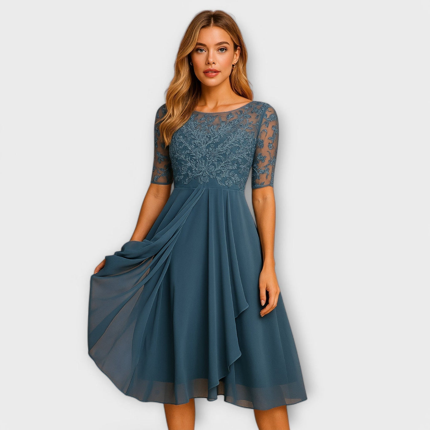 Marthe | Vestito Midi con Maniche à Pizzo