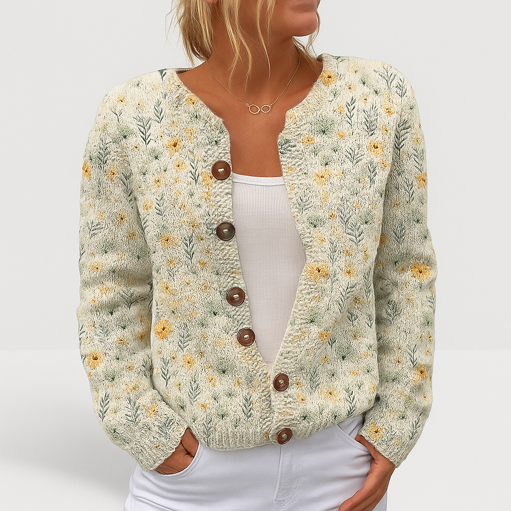 Aline | Cardigan à Maglia Floreale da Donna | Vestibilité polyvalente