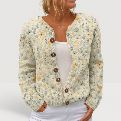 Aline | Cardigan à Maglia Floreale da Donna | Vestibilité polyvalente