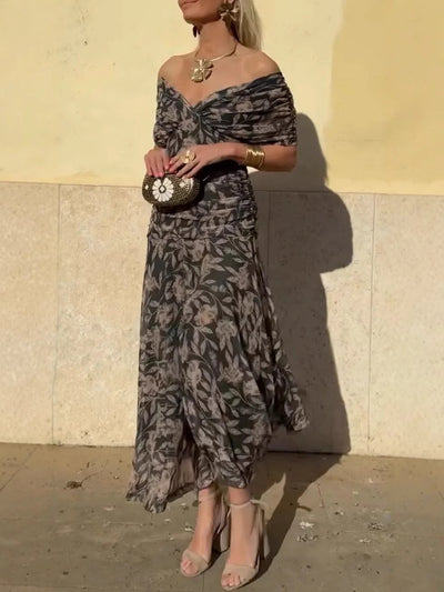 Serena™ | Abito Lungo Floreale Hors-Épaule