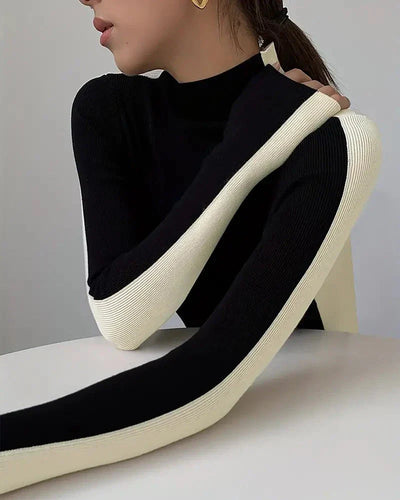 Pull Col Roulé Bicolore En Maglia