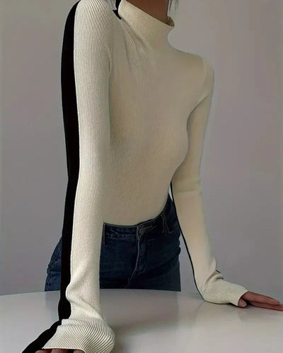 Pull Col Roulé Bicolore En Maglia