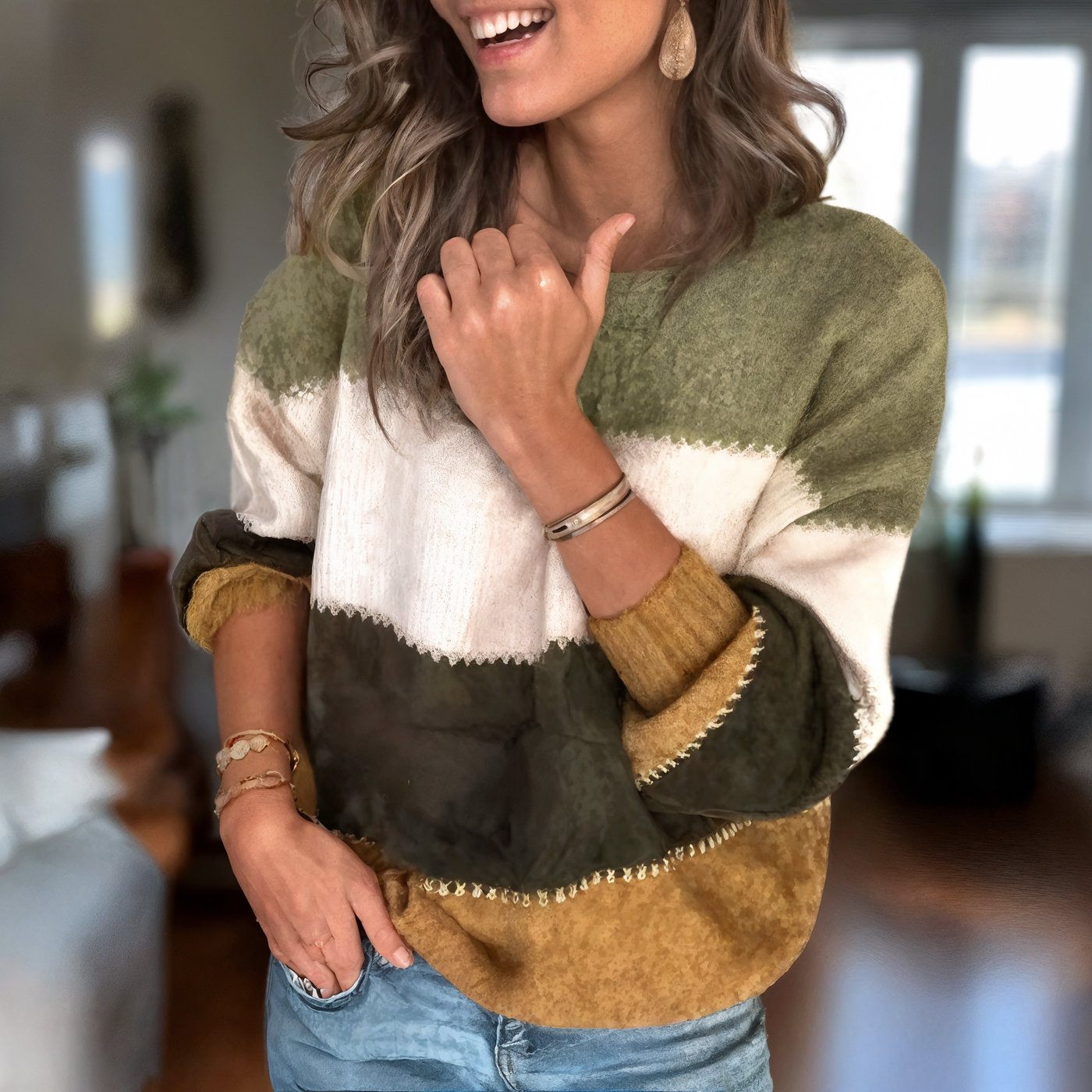 Anthéa | Maglione a blockchi di colore per donna | Vestibilità rilassata