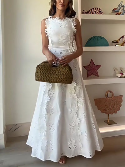 Éliora – Robe longue à bretelles en dentelle florale 