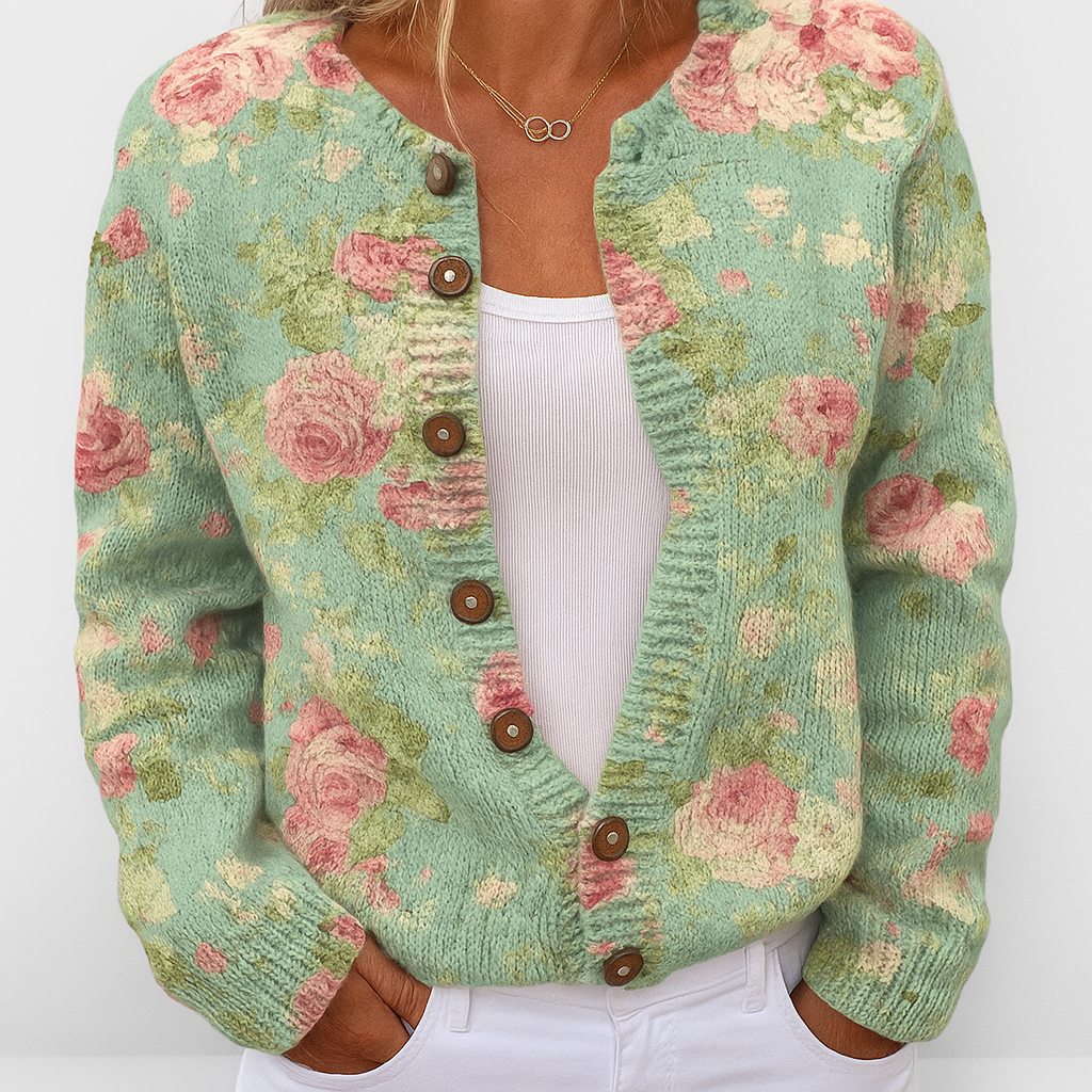 Aline | Cardigan à Maglia Floreale da Donna | Vestibilité polyvalente