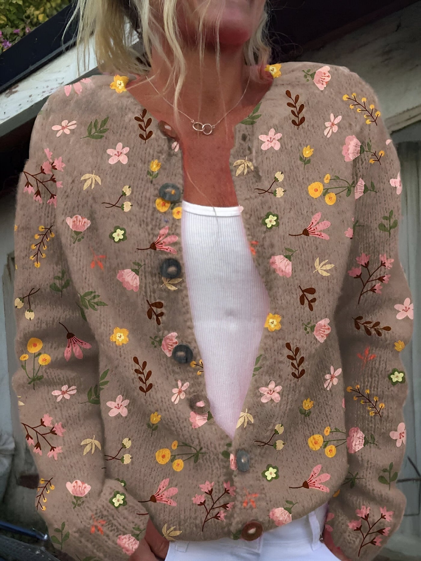 Barbara | Cardigan en Maglia Floreale di Lusso 