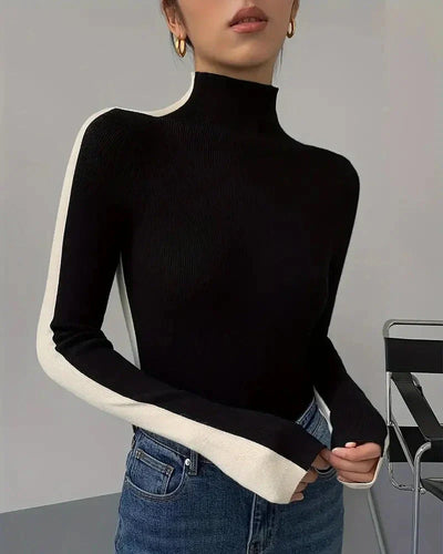 Pull Col Roulé Bicolore En Maglia