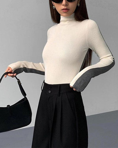 Pull Col Roulé Bicolore En Maglia