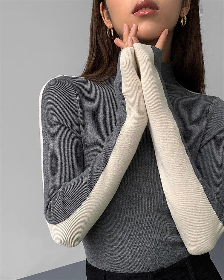 Pull Col Roulé Bicolore En Maglia