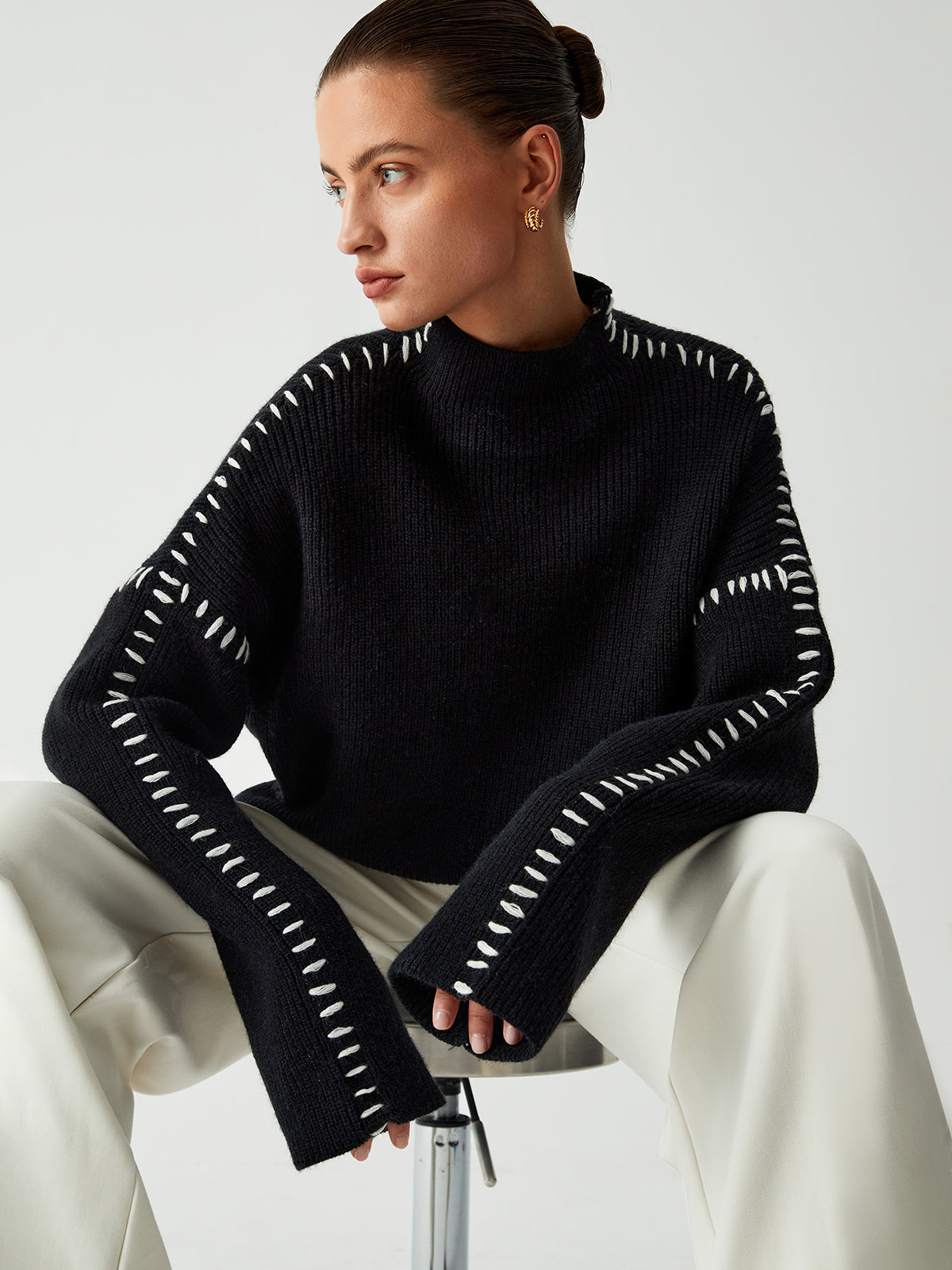 Maglione Col Roulé Con Dettagli Cuciti