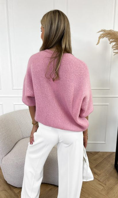 Béatrix | Cardigan en lana rosa avec bottoni