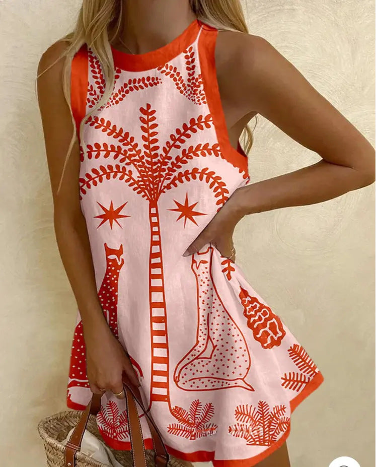 Véra™ | Mini-robe avec Palme Tropicali