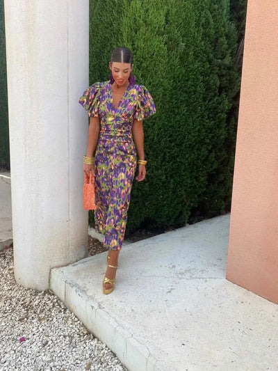 Loren - Robe à manches bouffantes vibrantes