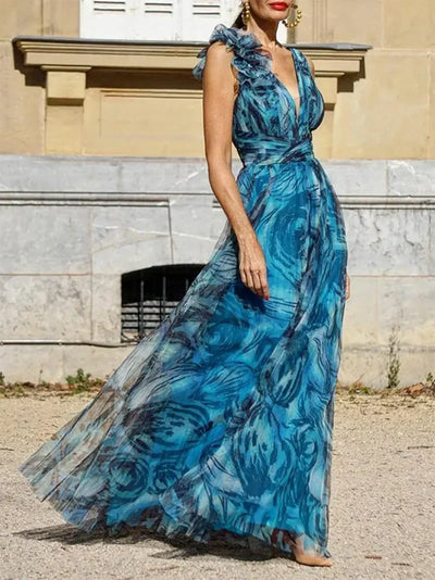 Léna™ | ROBE MAXI BLEU PAON