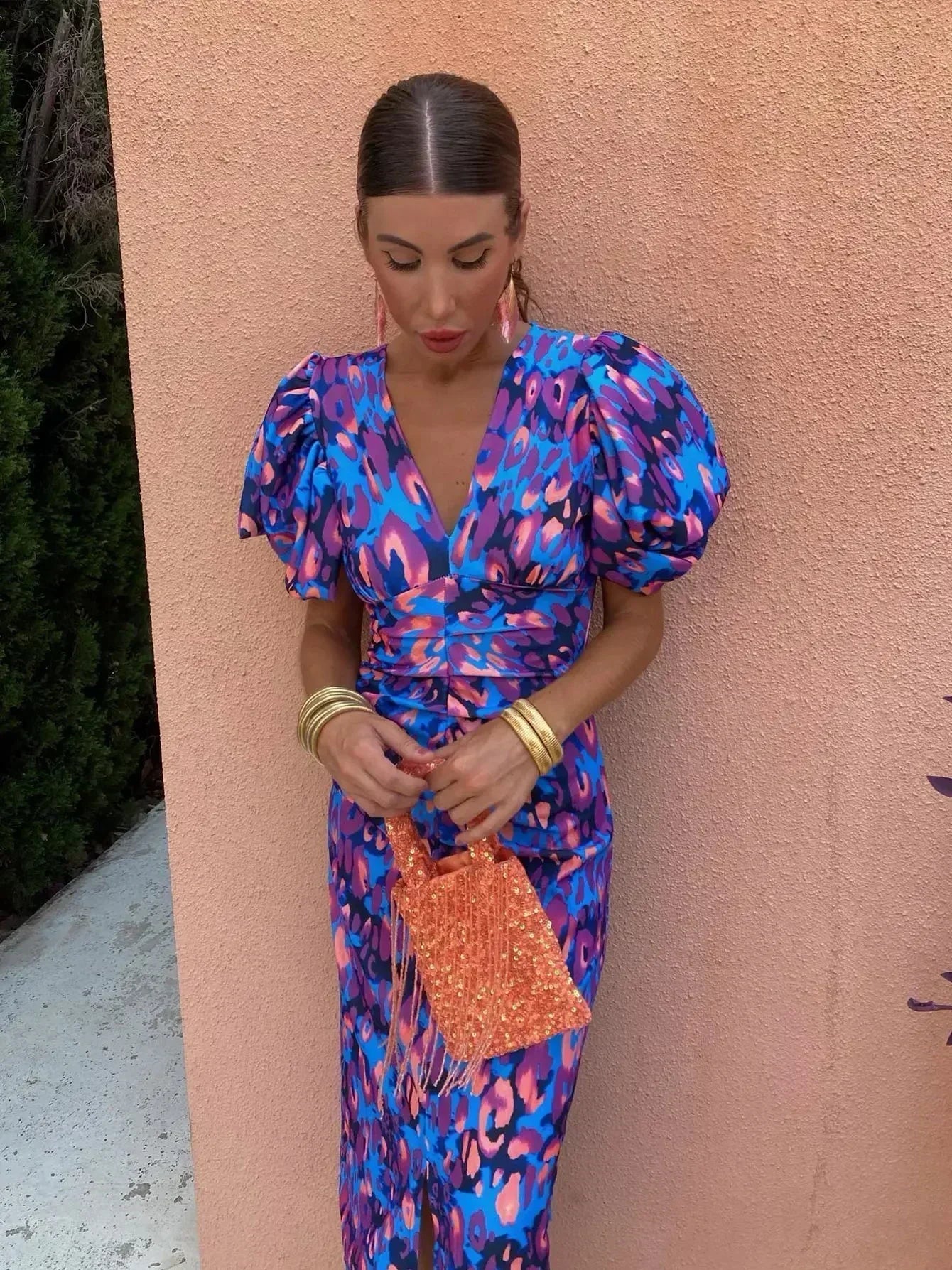Loren - Robe à manches bouffantes vibrantes
