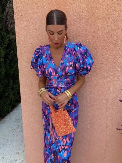 Loren - Robe à manches bouffantes vibrantes