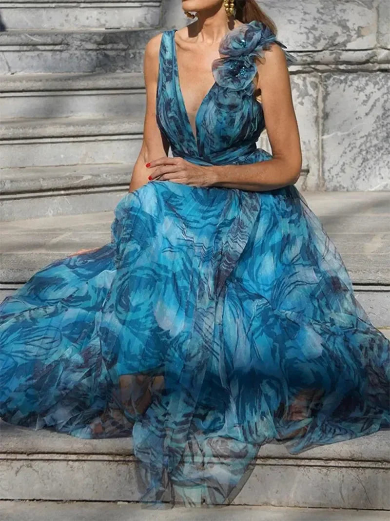 Léna™ | ROBE MAXI BLEU PAON