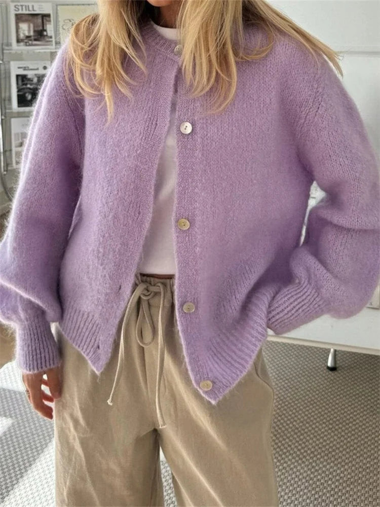 Amédée | Cardigan Fuzzy en Maglia con Bottoni per Donna