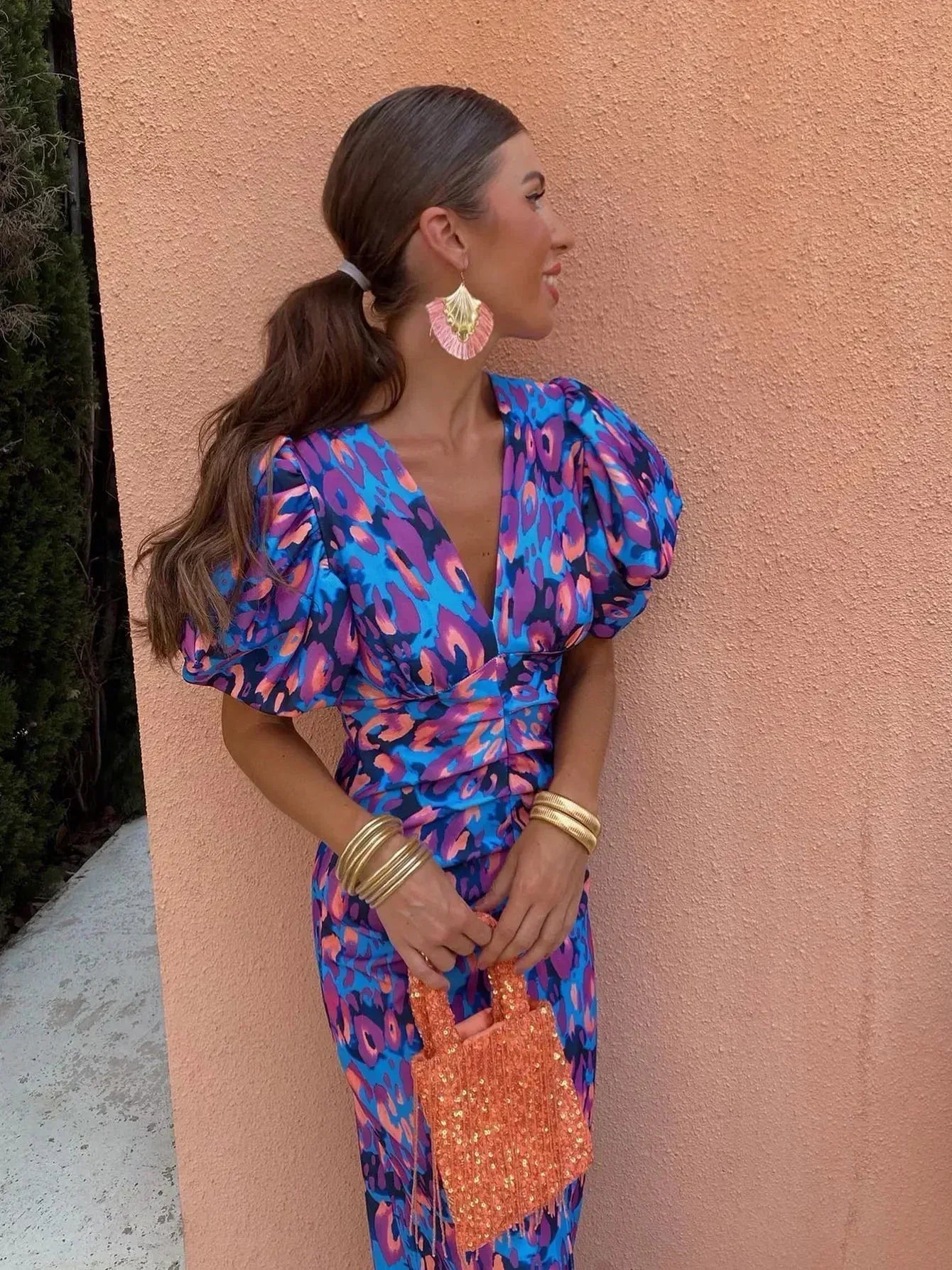 Loren - Robe à manches bouffantes vibrantes