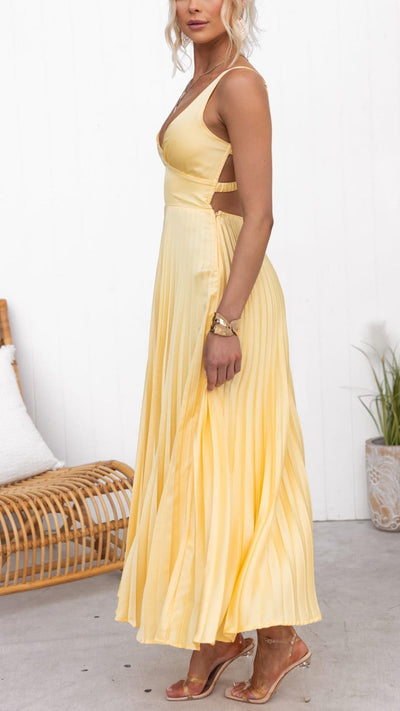 Eline | Robe longue élégante à col en V et jupe plissée