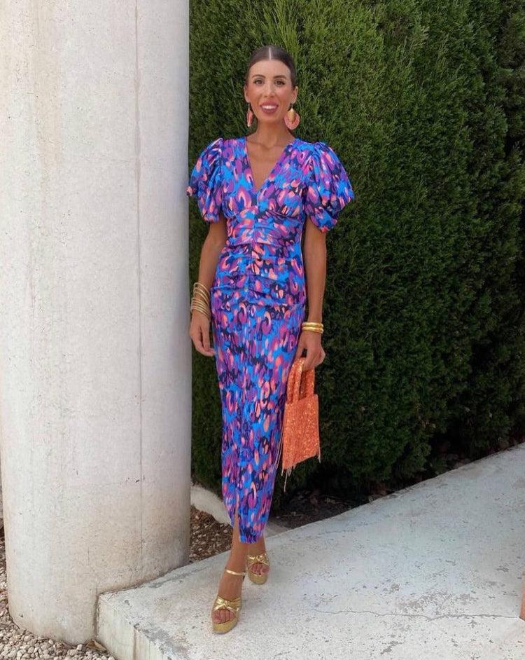 Loren - Robe à manches bouffantes vibrantes