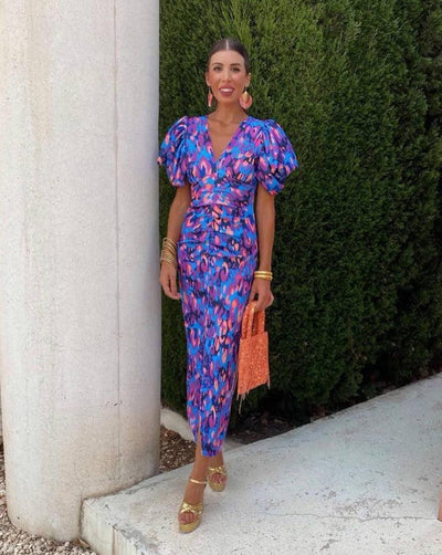 Loren - Robe à manches bouffantes vibrantes