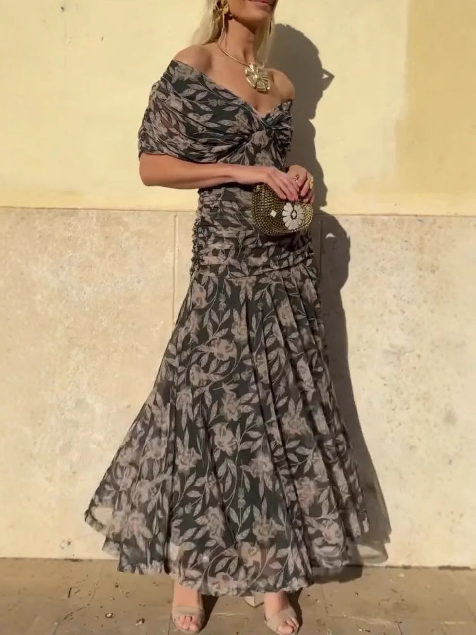 Serena™ | Abito Lungo Floreale Hors-Épaule