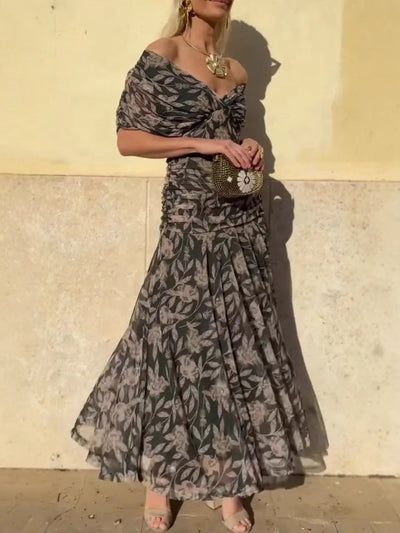 Serena™ | Abito Lungo Floreale Hors-Épaule