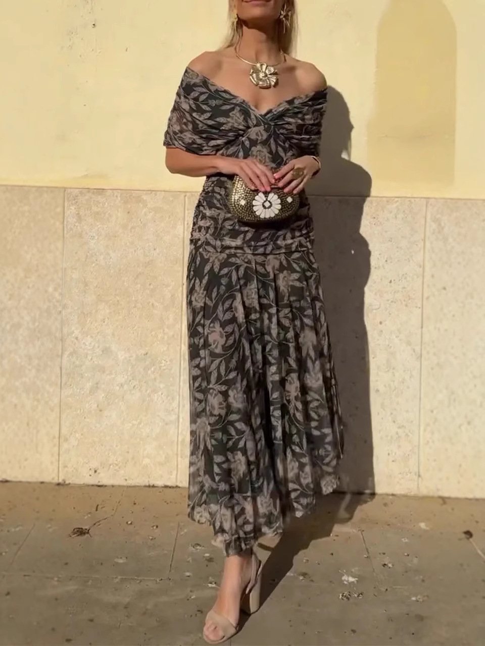 Serena™ | Abito Lungo Floreale Hors-Épaule