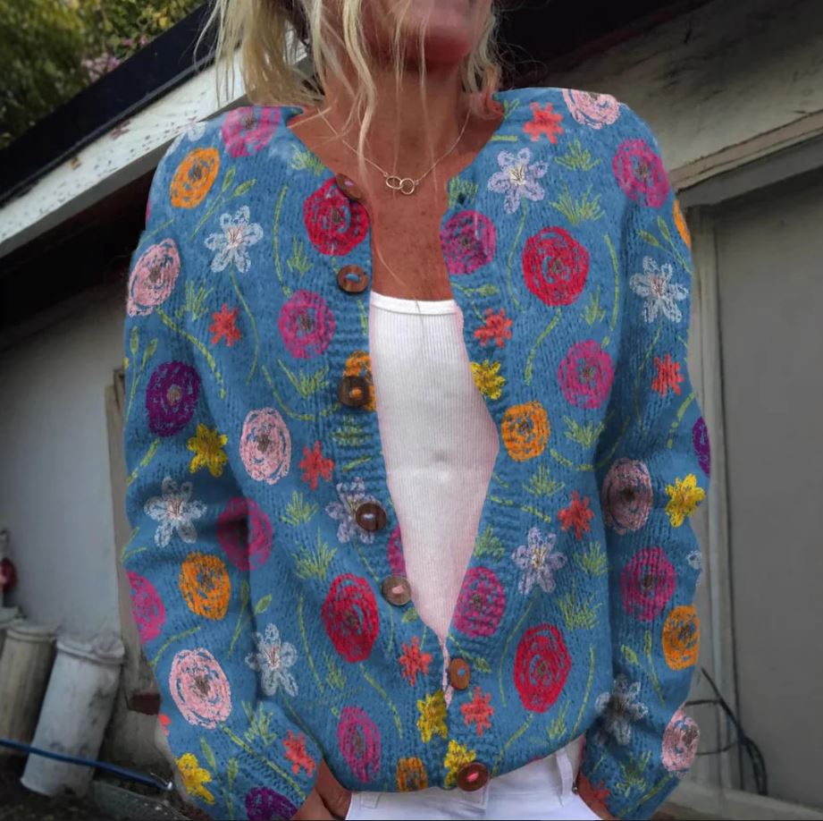 Tilda | Gilet bleu avec motif floral