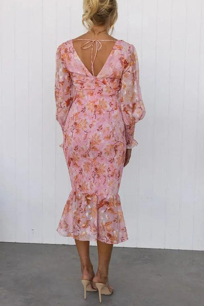 Melissa - Robe mi-longue à volants fleuris