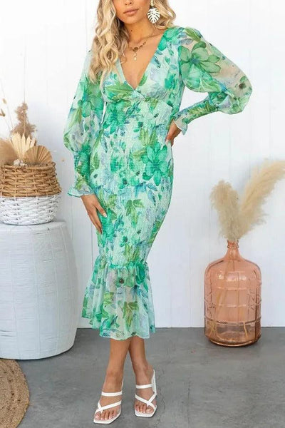 Melissa - Robe mi-longue à volants fleuris
