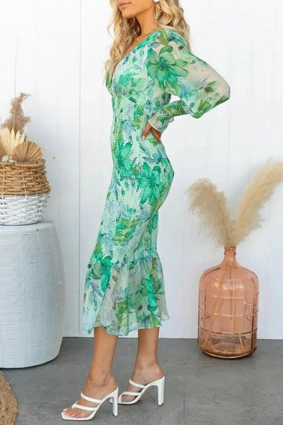Melissa - Robe mi-longue à volants fleuris
