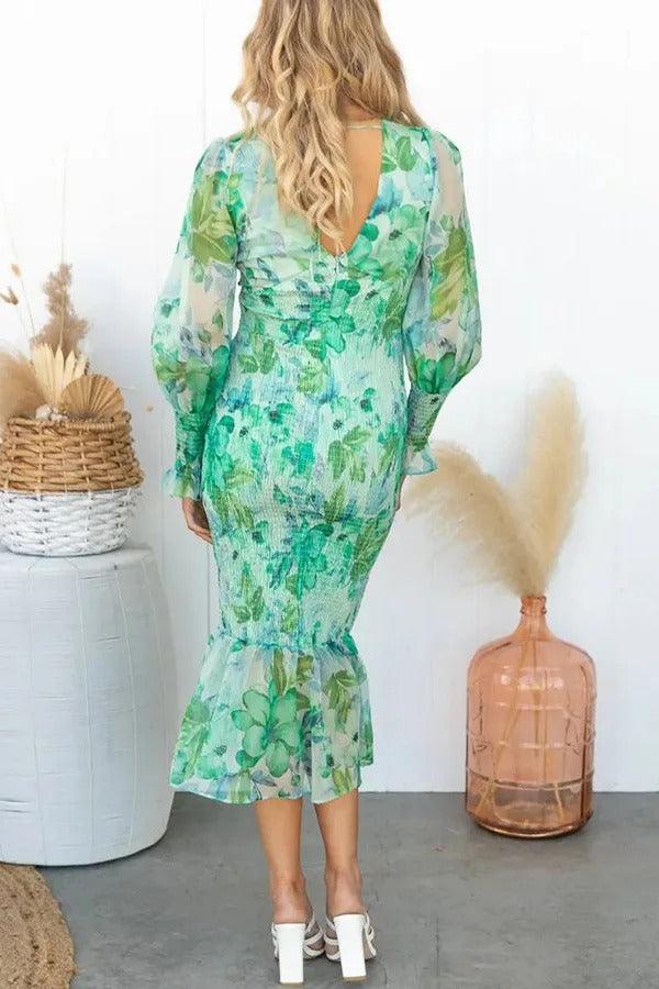 Melissa - Robe mi-longue à volants fleuris
