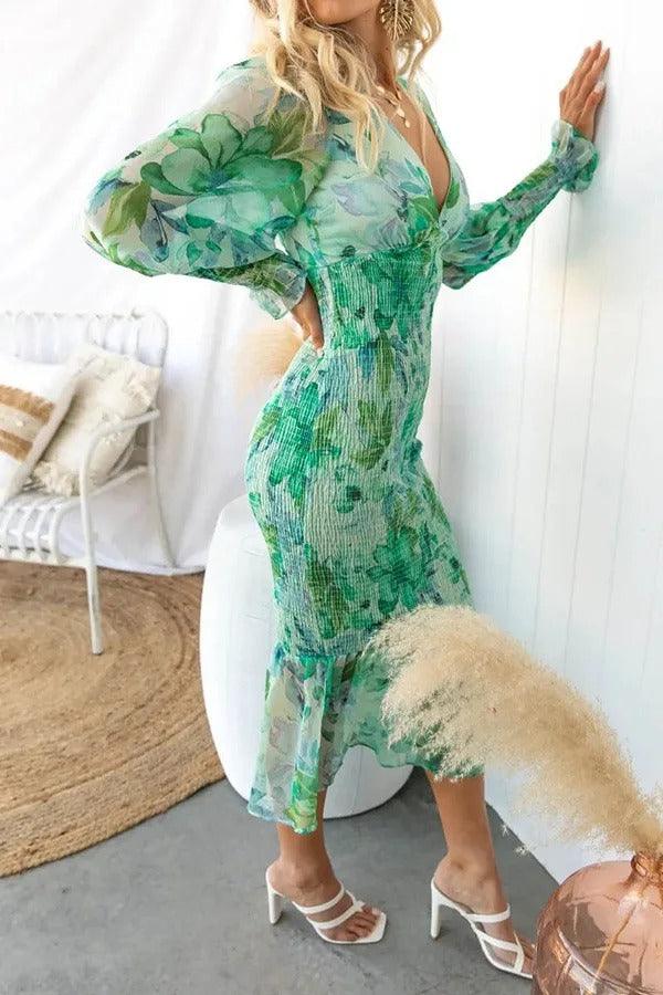 Melissa - Robe mi-longue à volants fleuris