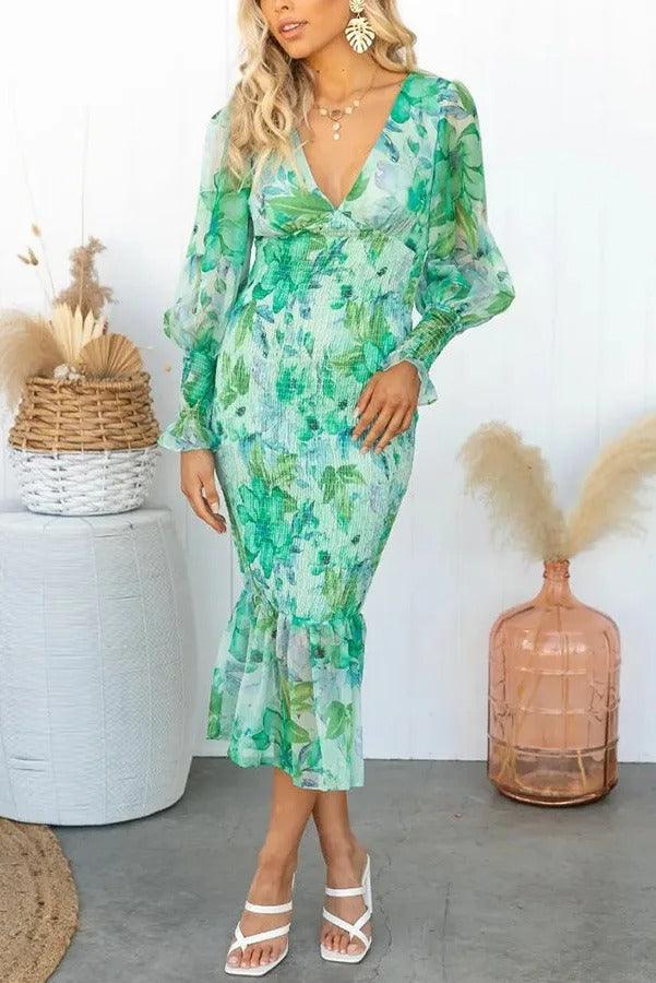 Melissa - Robe mi-longue à volants fleuris