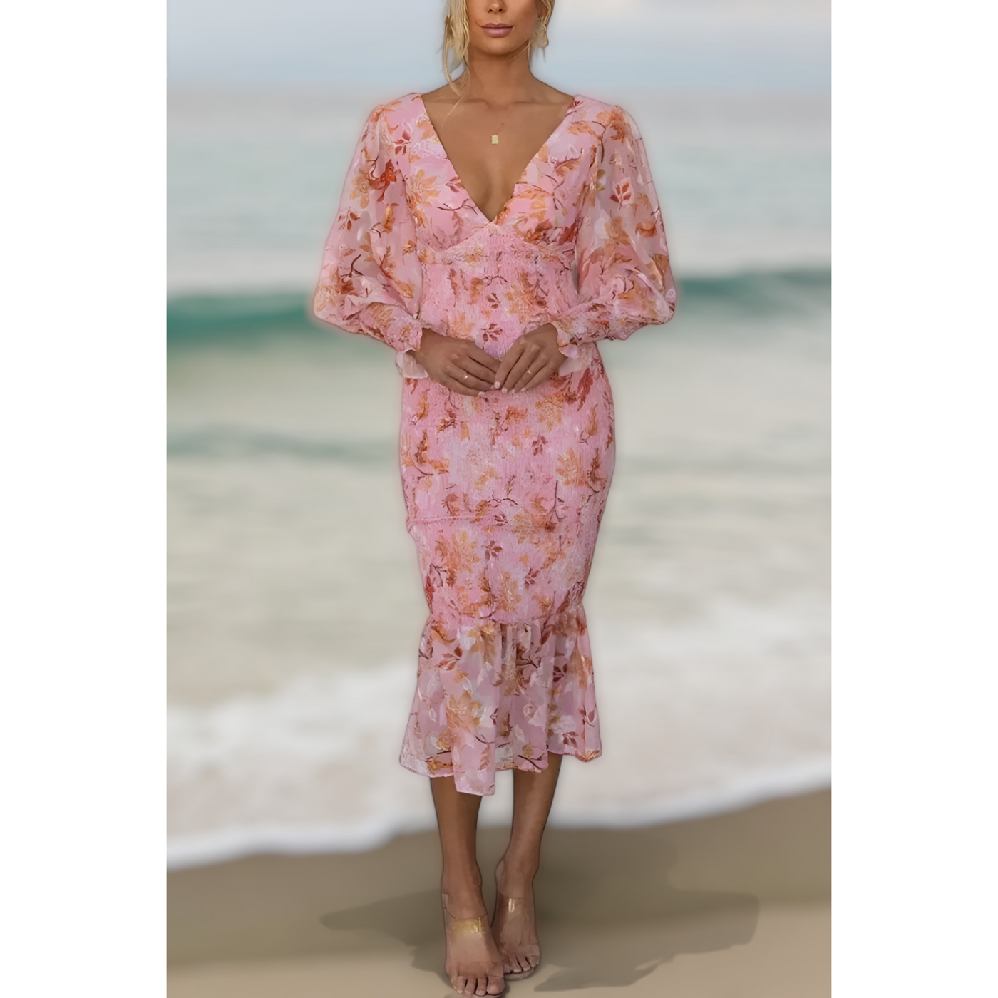 Melissa - Robe mi-longue à volants fleuris