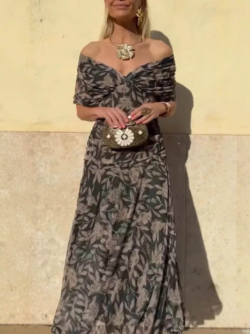 Serena™ | Abito Lungo Floreale Hors-Épaule