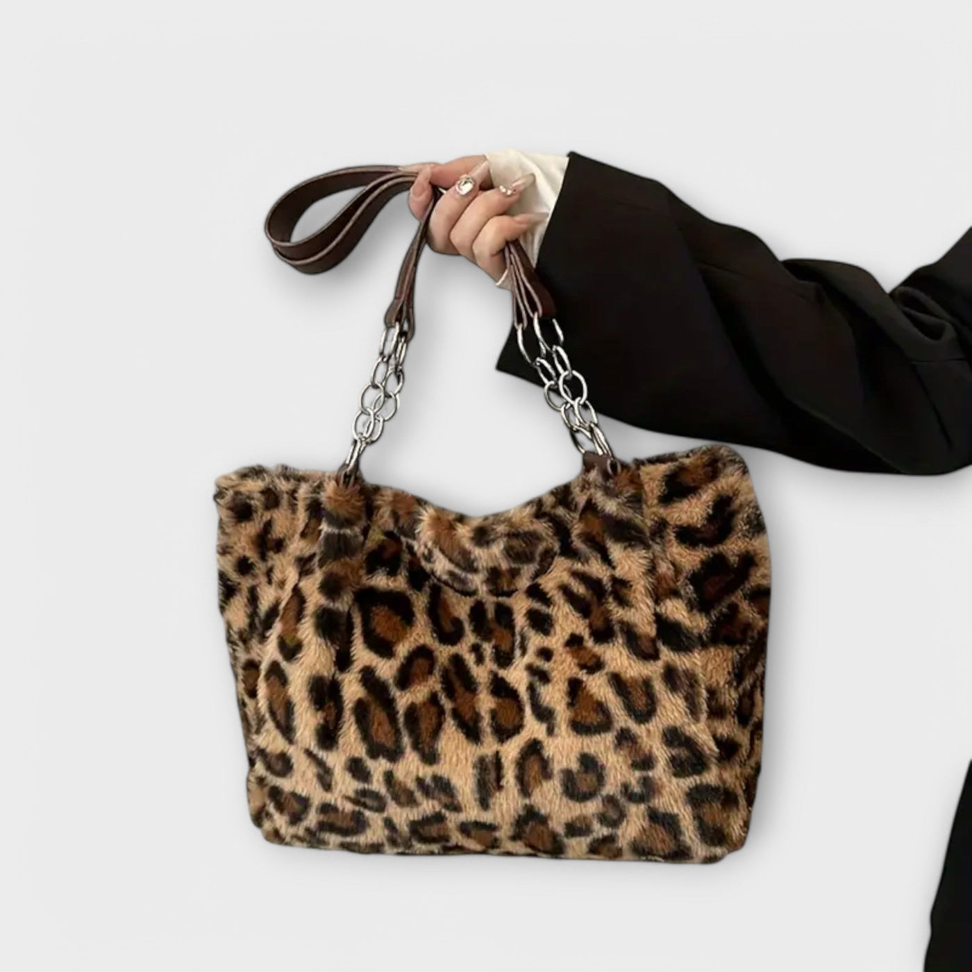 Nora. - Bourse à tracolla alla moda en morbido pelliccia sintetica avec motif léopard